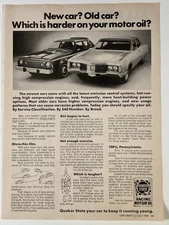 1974 Quaker State Racing Oil Print Ad New Car Old Car