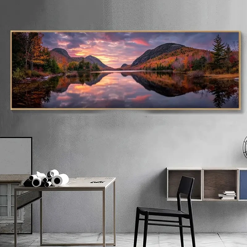 Panoramic - Serene Autumn Landscape with Sunset Canvas Wall Art Home Decor
