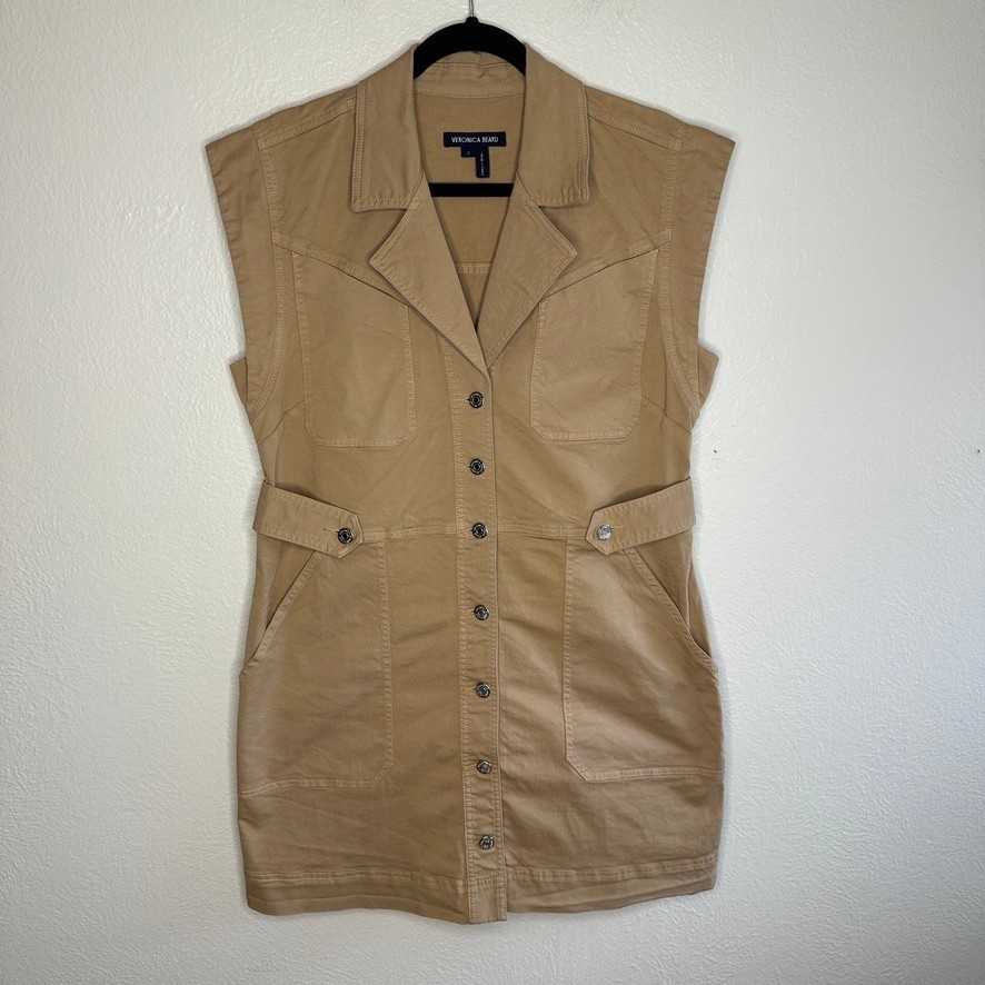 Veronica Beard Camel Button-Front Mini Dress Size… - image 4