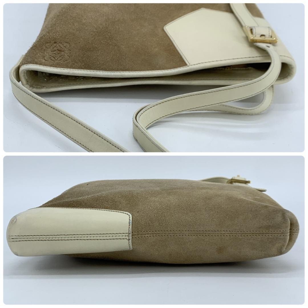 LOEWE One Shoulder Bag Purse Anagram Suede Leather Beige Off White Brown Auth thumbnail 23