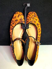 Time and Tru Leopard Print Mary Jane Flats Buckle Strap Square Toe Women's 10