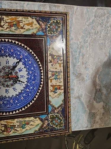 Hand Made Wooden Marquetry Khatam And Mina Kari Persian Wall Clock L 14 x H x 14 - Picture 6 of 6