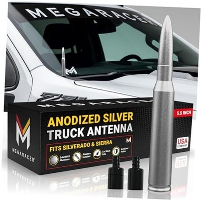 Anodized Silver 50 Cal Bullet Antenna for Chevy Silverado & GMC Sierra 1500 