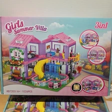 3 In 1 Pink Girls Summer Villa Friends Building Block Set, 1026PCS Set, Light Up