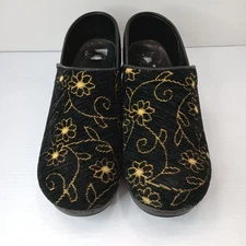 Dansko Clogs Black Gold Floral Tapestry Womens EU 39 US 8.5 9 Slip On