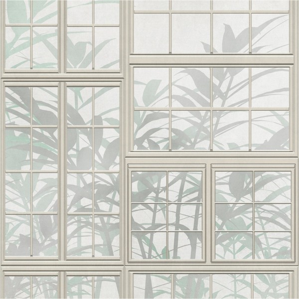 Fototapete Fenster Vliestapete Floral Creme Beige Pflanzen Wohnzimmer-image