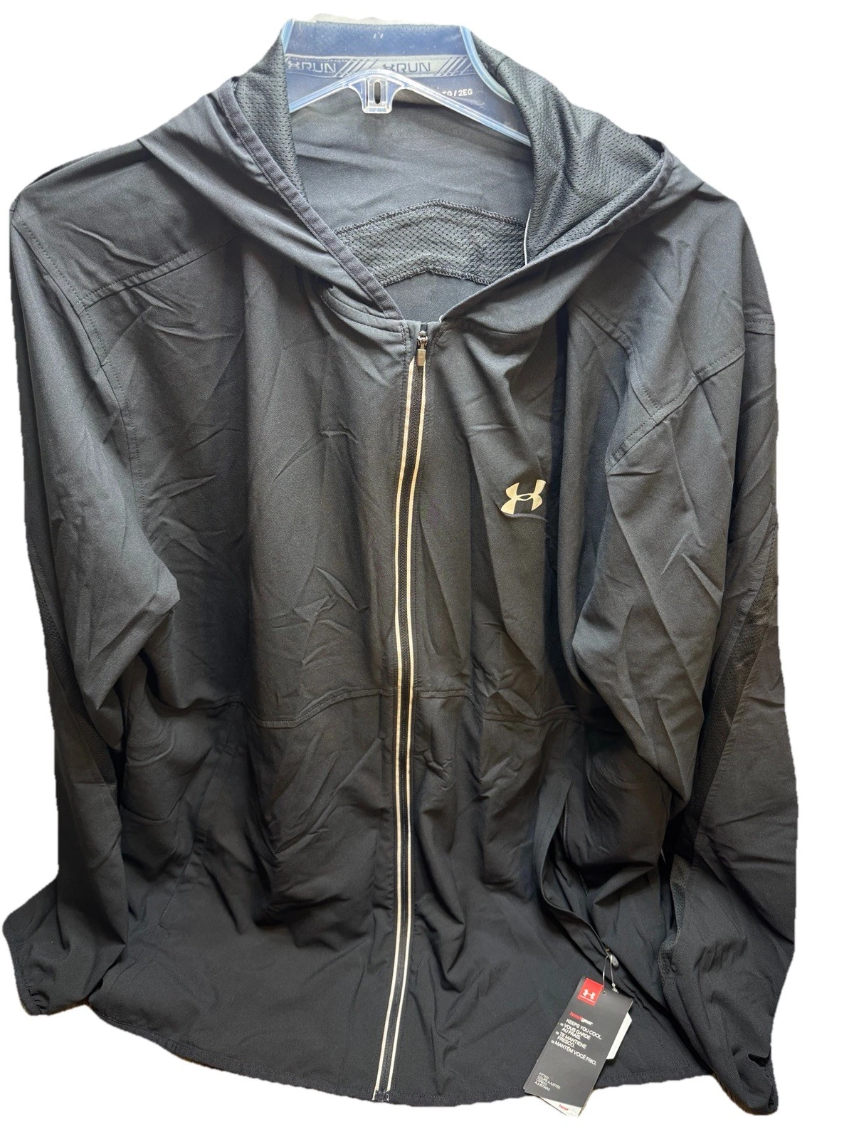 Under Armour Heatgear Black Full Zip Hooded Jacket Windbreaker Men’s Size XXL