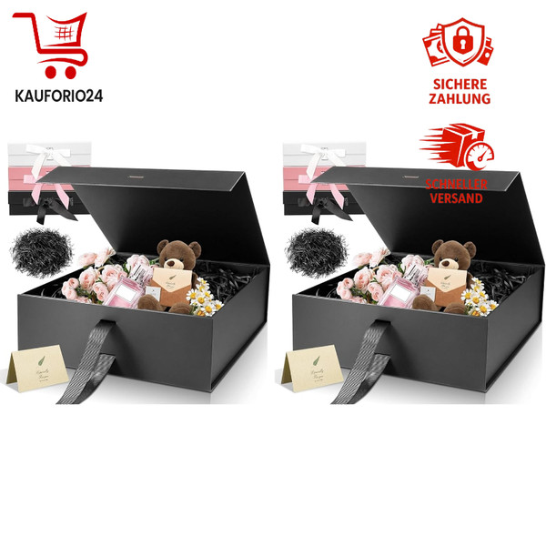 Geschenkbox Groß Schwarz Magnet 32,5X23X10,5Cm Mit Band Und GrußKarte FüR-image