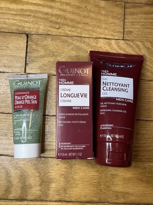 Guinot Tres Homme Hydrating Cleansing Gel, Cream, Orange Peel Skin Brand New!