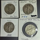 Walking Liberty Half Dollars Lot Of 4. 1921-S 1937-D 1942 1945 90% Silver  #2