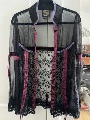 Vtg 90s Y2K FUNHOUSE NYC Black/Purple Lace Gothic Vampire robe shirt M hottopic 
