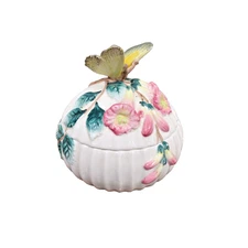 Fitz & Floyd Trinket Or Candy Dish Floral Green Leaves & Butterfly Handle 1992