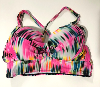 Bikini Top Womens 4XL  Watercolor Multicolor Push-Up Cups Crossover Back
