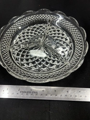 Anchor Hocking Wexford Divided Relish Dish Plate Clear Glass 3 Sections VTG