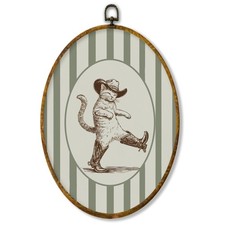 Funny Western Cowboy Cat Oval Wall Art Framed, Cat Lovers Gifts Oval Wall Dec...