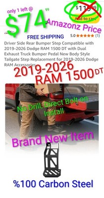 2019-2026 Dodge RAM 1500 DT Tailgate Step Bed Step Rear Bumper Step No Drill New