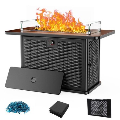 Philergo 43in Propane Fire Pit Table, Black Alloy Steel, 60,000 BTU, Rectangular