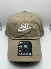 NIKE CLUB CAP ADULT UNISEX HAT STRAPBACK KHAKI WHITE SWOOSH MEDIUM LARGE NEW
