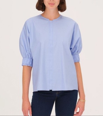 Harshman Anthropologie BLUE Gilida Popover Blouse Top Sz 3X Cotton Puff Sleeves
