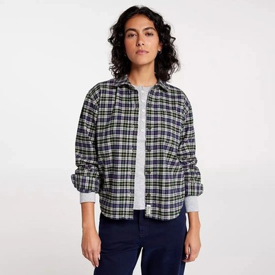 Alpine Design Women's Midweight Flannel Shirt Large Navy/Cream Plaid NWT