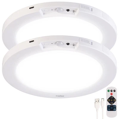 Luminea 2er-Set LED-Akku-Decken- & Wandleuchte, Bewegungssensor, Fernbedienung