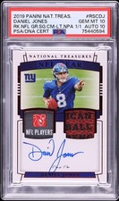 2019 National Treasures NFL Gear Daniel Jones ROOKIE DUAL PATCH AUTO 1/1 PSA 10