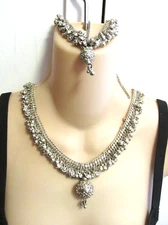 Belly Dance Asian Ethnic Set 2 Silver Tone Metal Necklace & Head Pc. Bitty Bells