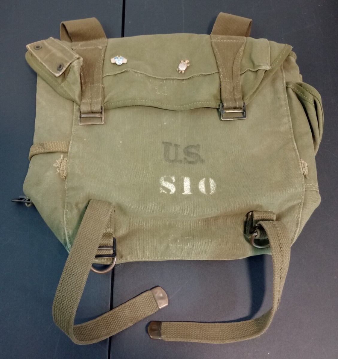 Vintage US Army M-1945 Combat Field Pack Canvas Bag Haversack S10