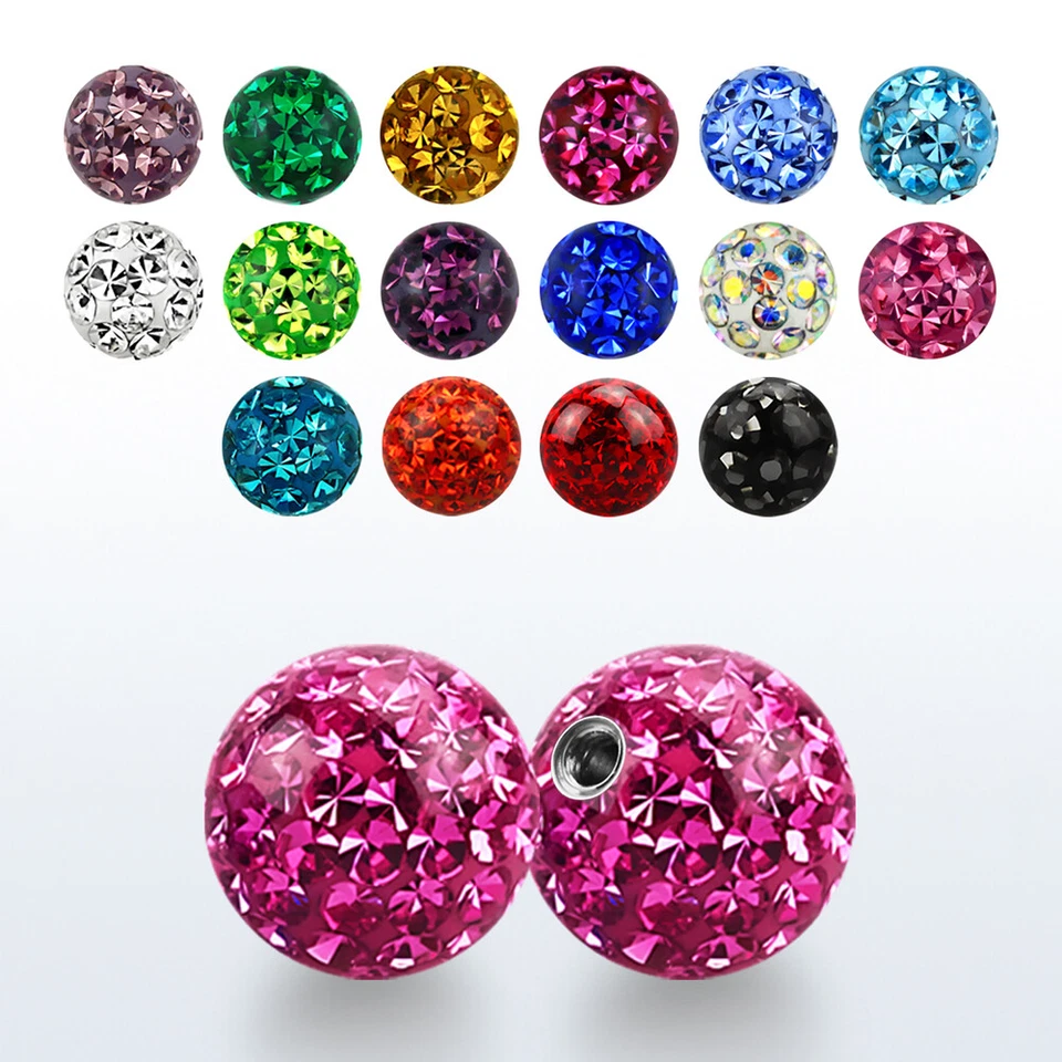 1,6mm Titan Brustwarzen Piercing Stab Epoxy rundum Kristall Kugel Nippel Barbell - Bild 3 von 3