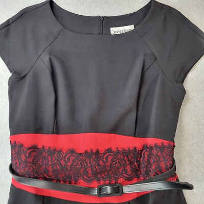 Danny & Nicole Dress Black/Red Lace Accent Sheath with Belt Womens Size 10 | eBay Danny & Nicole Dress Black/Red Lace Accent Sheath with Belt Womens Size 10 | eBay