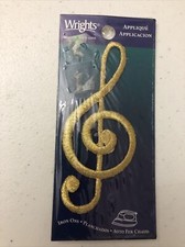Large Gold Treble G Clef Patch Music Pitch Symbol Embroidered Iron On Applique