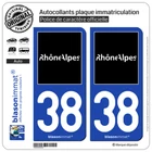 2 stickers sticker license plate car: 38 Rhône-Alpes - tourism