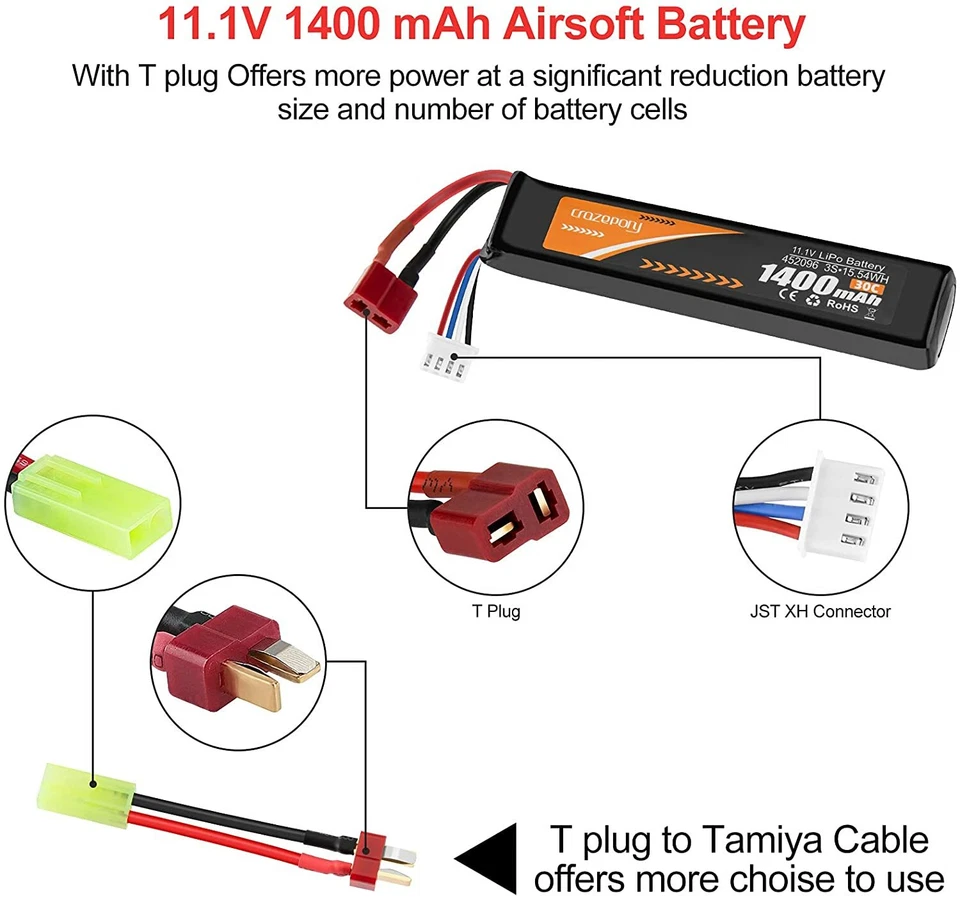 AIRSOFT AKKU COMBAT 3S 11,1V 1400mAh Softair AEG mini Tamiya Deans T Stecker - Bild 3 von 4