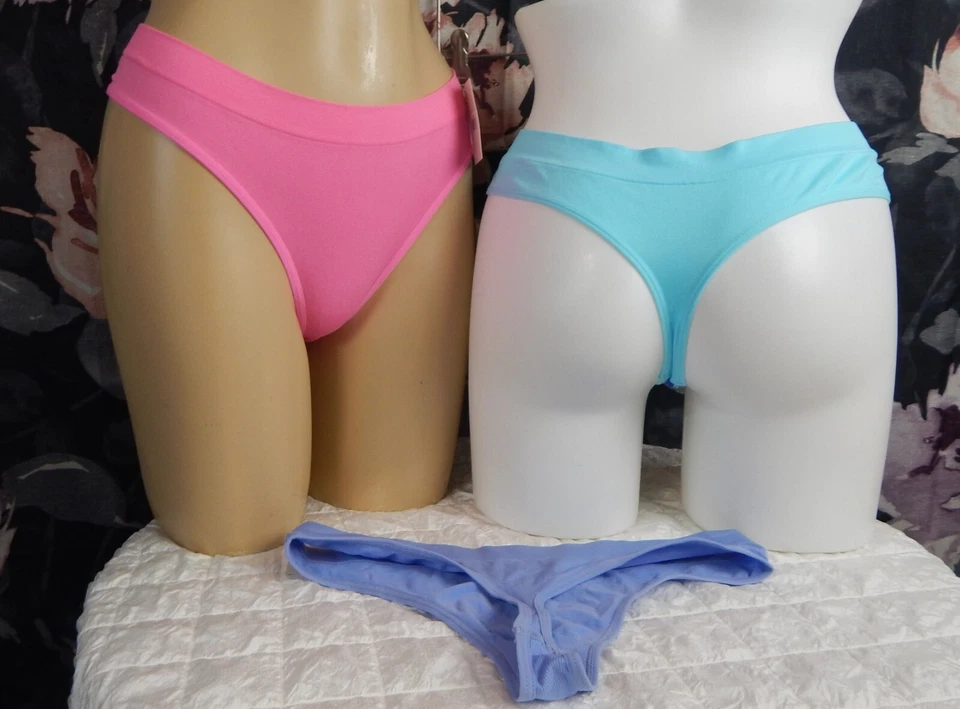 Lote de 3 bragas elásticas sin costuras XL rosa/azul/rayas acuáticas nailon/spandex Foto 4 de 4