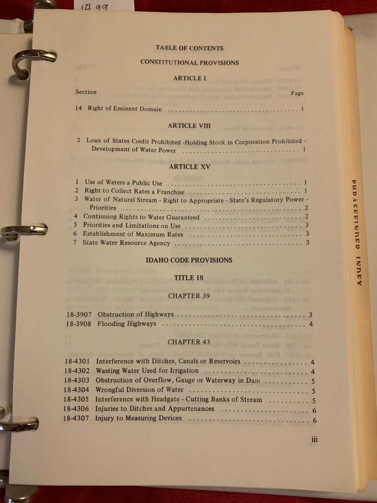 IDAHO WATER LAWS AND REGULATIONS VOL. 1 Approximately 19711974 Binder