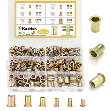 260 PCS SAE Rivet Nut Assortment Kit Galvanized Carbon Steel Threaded Inserts