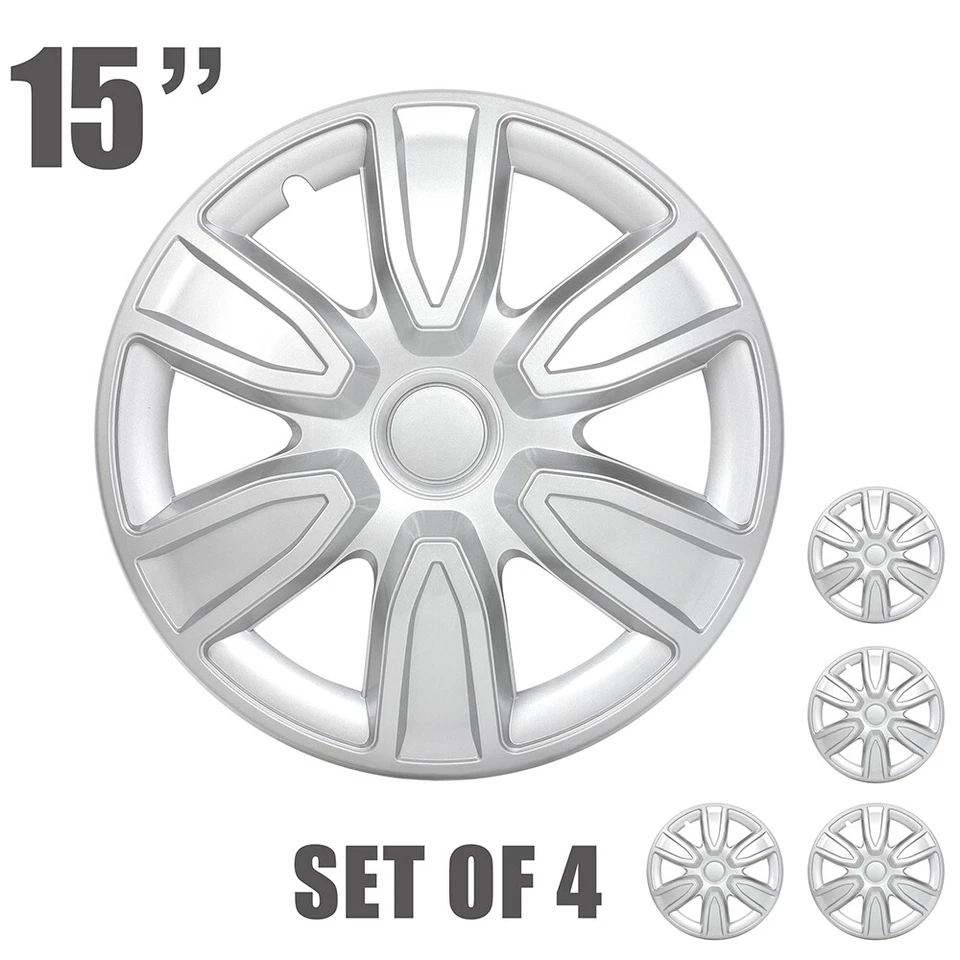 4x Wheel Covers 15 inch Snap On Full Silver Hub Caps For Dodge Caravan Ford Foto 3 de 4