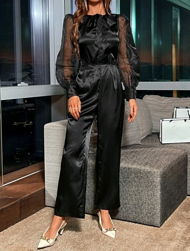 Sexy tuta tutina sera disco party pantalone camicia trasparente - Immagine 4 di 4