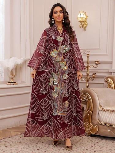 Abito lungo donna musulmano ricamo Abaya Dubai caftano modesto abito islamico ballo - Foto 14 di 27