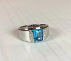 Men Fashion Ring 14K White Gold Plated 2.04 Ct Emerald Cut Simulated Blue Topaz