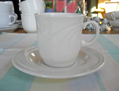 Syracuse China WHITE CASCADE Coffee Cup + Saucer ~