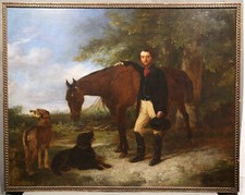 19th Century Noble English Man with Horse and Dogs in a Forest Decorative