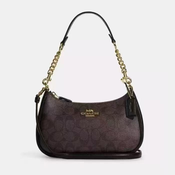 Coach CA548 Teri Canvas Shoulder Bag in Brown & Black