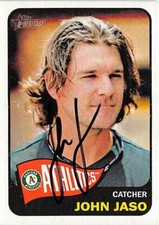John Jaso autographed baseball card (Oakland Athletics) 2014 Topps Heritage #195