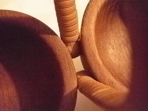 MINIMALIST TEAK WOOD ESA DENMARK CAVIAR SERVICE 2 CUPS BOWLS HANDLE TINY BASKET - Picture 11 of 12