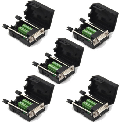5Pcs D-SUB DB9 Female 9Pin Black Cover Screw Type Breakout Terminals Connector