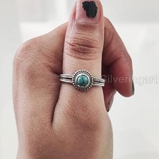 NATURAL TIBETAN TURQUOISE DEC BIRTHSTONE 925 SILVER DESIGNER WEDDING WOMENS RING
