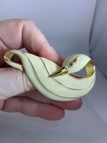 Bird Swan Goose Duck Cloisonne Enamel Vintage Gold