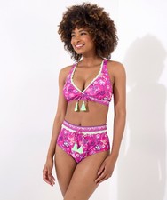 Joe Browns Women's Bright Tropical Neon Lace Trim Ruched Swim Briefs