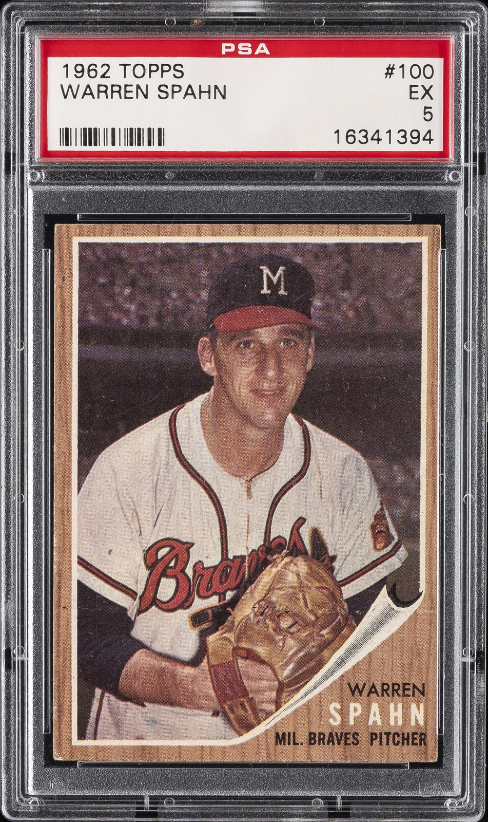 1962 TOPPS #100 WARREN SPAHN PSA 5